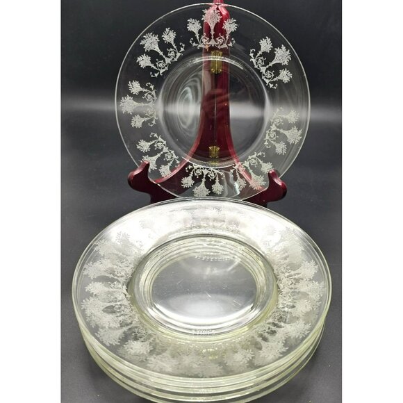 Morgantown Mayfair Plates Etched Glass Salad or Dessert Set Of 6 Vintage JJ3959 - Picture 1 of 6
